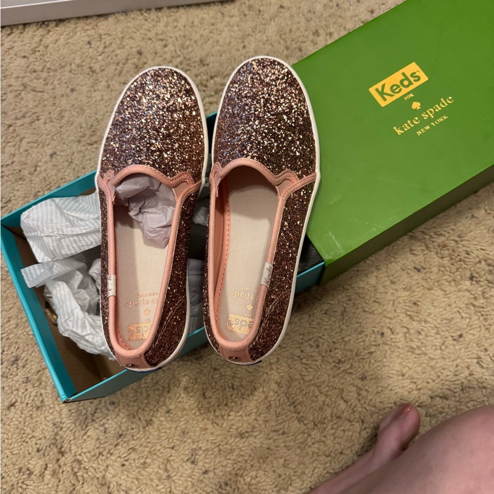 Keds Kate Spade slip on rose gold glitter